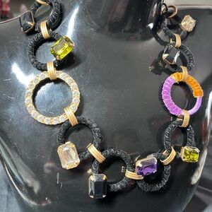 Chic Black and Gold Necklace with Colorful Accents